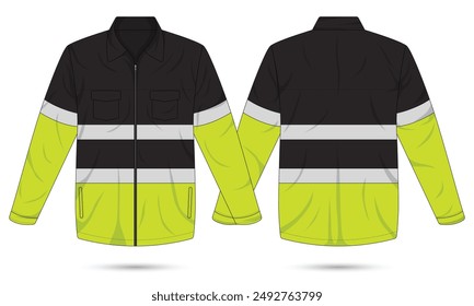 Hi Vis work jacket mockup, vector illustration