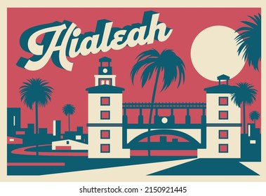 Hialeah Miami Florida postcard vector illustration