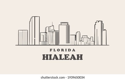 Hialeah skyline, florida drawn sketch