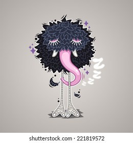 Hibernating Cartoon Monster for Humor Design or T-Shirt Print.