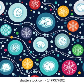 Hibernation animals seamless pattern. Christmas seamless background with sleeping animals. Vector background 