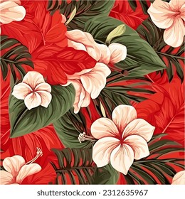 Hibicus floral sin soldadura con fondo rojo
