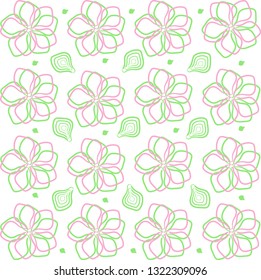 hibiscups flower with pink and green outline on a white background