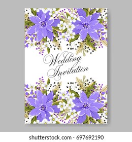  Hibiscus, anemone, poinsettia, peony Tropical Flower Wedding Invitation. Winter floral bridal shower invitation card template.
