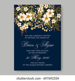  Hibiscus, Anemone, Poinsettia, Peony Tropical Flower Wedding Invitation. Winter Floral Bridal Shower Invitation Card Template.