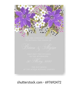  Hibiscus, anemone, poinsettia, peony Tropical Flower Wedding Invitation. Winter floral bridal shower invitation card template.