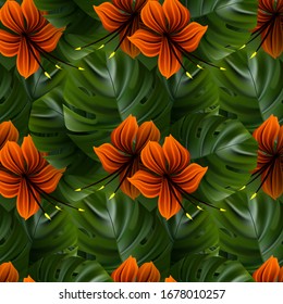 Hibiscus background. Flower seamless pattern.