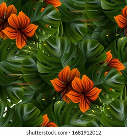 Hibiscus background. Flower seamless pattern.