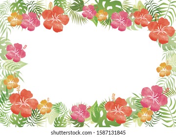 Hibiscus background frame, watercolor style