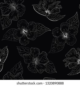 hibiscus black botanical seamless vector pattern .good for textile