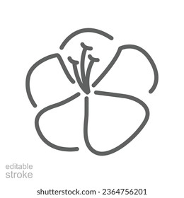Hibiscus, bloom, blossom Tropical flower line icon. Thin line black Hawaiian floral nature concept logo for web template and app. Editable stroke vector illustration design on white background. EPS 10