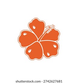 Hibiscus Bloom with Dew Drops Solid Orange Tropical Floral 2D Vector Illustration