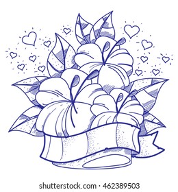 Hibiscus bouquet logo. design element with flowers. Summer theme. Exotic flower.