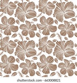 Hibiscus in brown colors on a white background. Aloha hawaiian shirt vector.