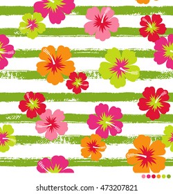Hibiscus and brushed stripe pattern background