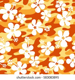 Hibiscus and camouflage pattern
