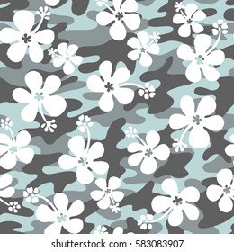 Hibiscus and camouflage pattern