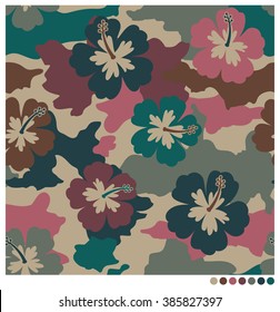 Hibiscus camouflage seamless vector pattern