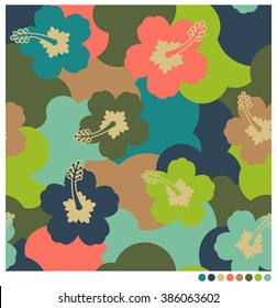 Hibiscus camouflage seamless vector pattern