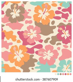 Hibiscus camouflage seamless vector pattern