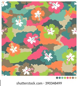 Hibiscus camouflage seamless vector pattern