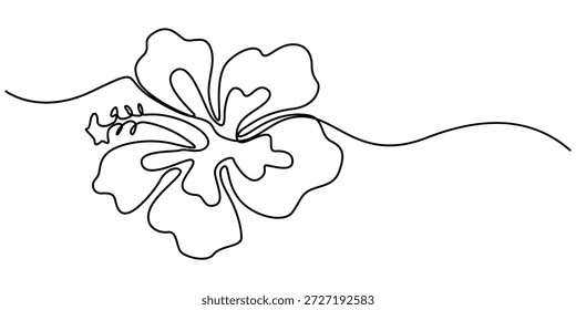 hibiscus contínuo um desenho de linha, flor de hibiscus em um estilo de desenho de arte de linha contínua. Esboço de linha preta minimalista isolado no fundo branco. Ilustração vetorial. 