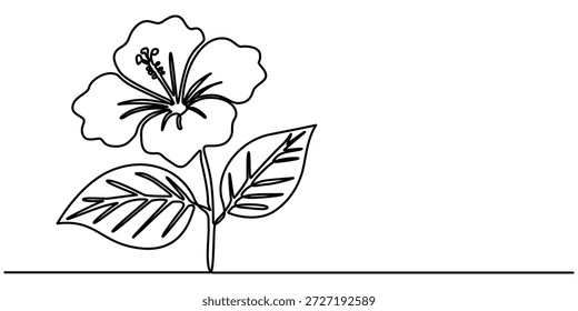 hibiscus contínuo um desenho de linha, flor de hibiscus em um estilo de desenho de arte de linha contínua. Esboço de linha preta minimalista isolado no fundo branco. Ilustração vetorial. 