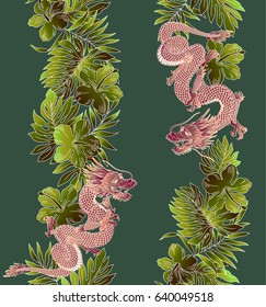 Hibiscus and dragon pattern