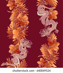 Hibiscus and dragon pattern