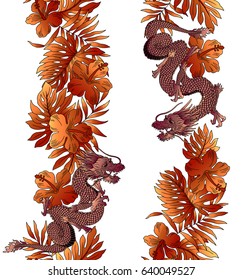 Hibiscus and dragon pattern