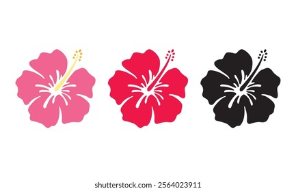 Hibiscus flat design icon set vector illustration