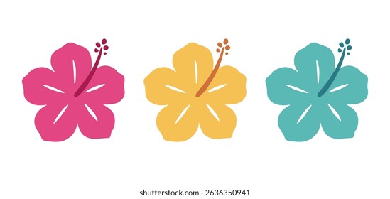 Hibiscus flat design icon set vector illustration