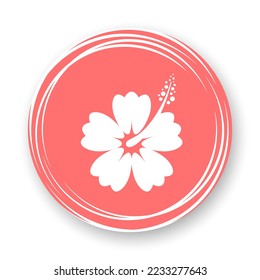 Hibiscus flat icon. Stylized white flower on red background. Best for mobile apps, social media, highlights and web design.