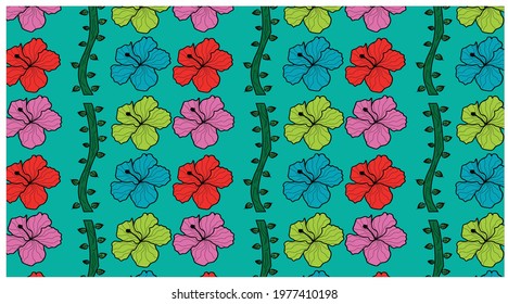 Hibiscus flora seamless colorful vector pattern for wall, background , cloths, floor.