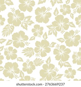  Hibiscus floral seamless pattern. Big Abstract flowers background. Modern print yellow and white background. Ideal for textile design, wallpaper.