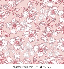 Hibiscus Floral Seamless Pattern Fabric Wall Background and Wrapping Paper