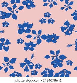 Hibiscus Floral Seamless Pattern Fabric Wall Background and Wrapping Paper