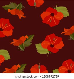 Hibiscus floral tropical pattern. ,Shoeblackplant flowers vector.