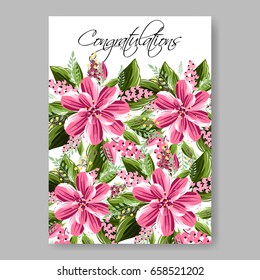 Hibiscus floral wedding invitation vector template