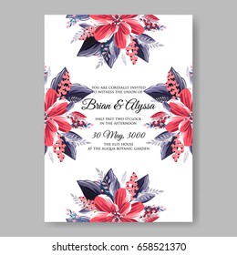 Hibiscus floral wedding invitation vector template