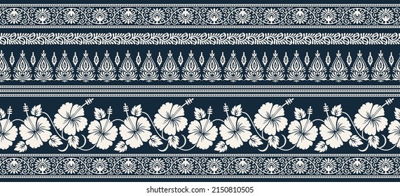 Hibiscus flower border with traditional Asian design elements - Shutterstock ID 2150810505
