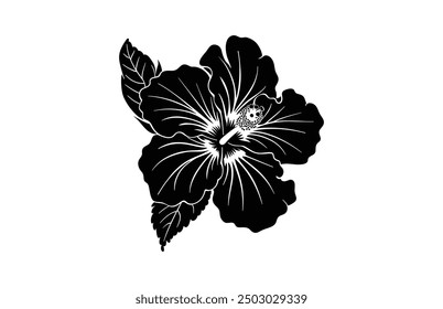 Hibiscus Flower Clipart Silhouette, Hibiscus Black Silhouette Vector art