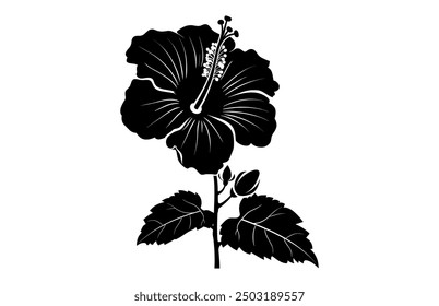 Hibiscus Flower Clipart Silhouette, Hibiscus Black Silhouette Vector art