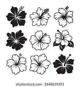 Clipart Flor Hibiscus, Tropical Floral, Vetor Silhueta Hibiscus