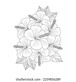 Hibiscus Flower Coloring Page And Book illustration Line Art Hand Drawn Of Beautiful Flower Black And White Vector Flower