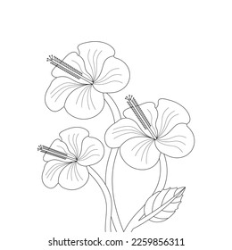 Hibiscus Flower Coloring Page And Book illustration Line Art Hand Drawn Of Beautiful Flower Black And White Vector Flower