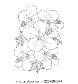 Hibiscus Flower Coloring Page And Book illustration Line Art Hand Drawn Of Beautiful Flower Black And White Vector Flower