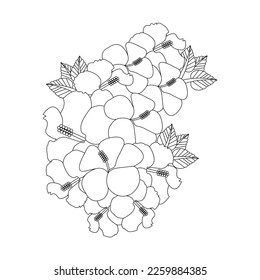Hibiscus Flower Coloring Page And Book illustration Line Art Hand Drawn Of Beautiful Flower Black And White Vector Flower