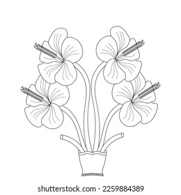 Hibiscus Flower Coloring Page And Book illustration Line Art Hand Drawn Of Beautiful Flower Black And White Vector Flower