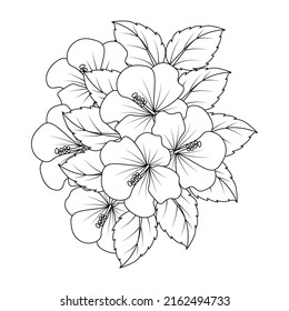 hibiscus flower coloring page illustration and line art stroke black   white hand drawn